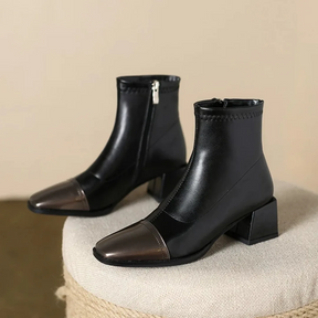 Mid-calf Square-heeled Leather Boots