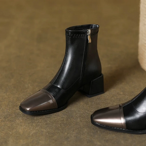 Mid-calf Square-heeled Leather Boots