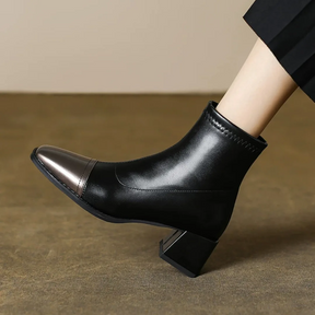 Mid-calf Square-heeled Leather Boots