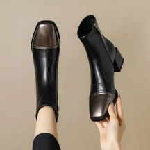 Mid-calf Square-heeled Leather Boots