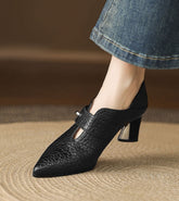 Retro Genuine Leather Chunky Heel Shoes