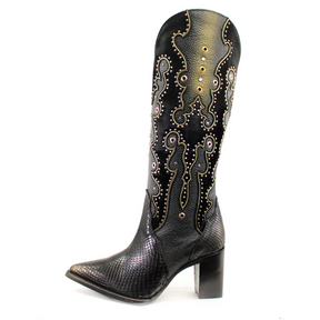 Metal-studded Python Leather Boots