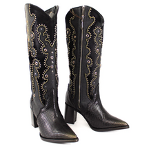 Metal-studded Python Leather Boots