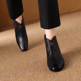 Square-toe Bow Mid-heel Boots