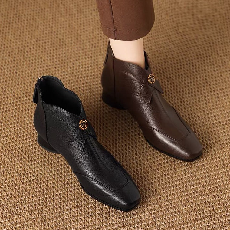 Square-toe Bow Mid-heel Boots