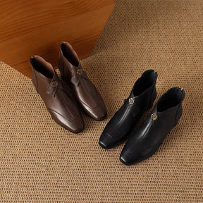 Square-toe Bow Mid-heel Boots