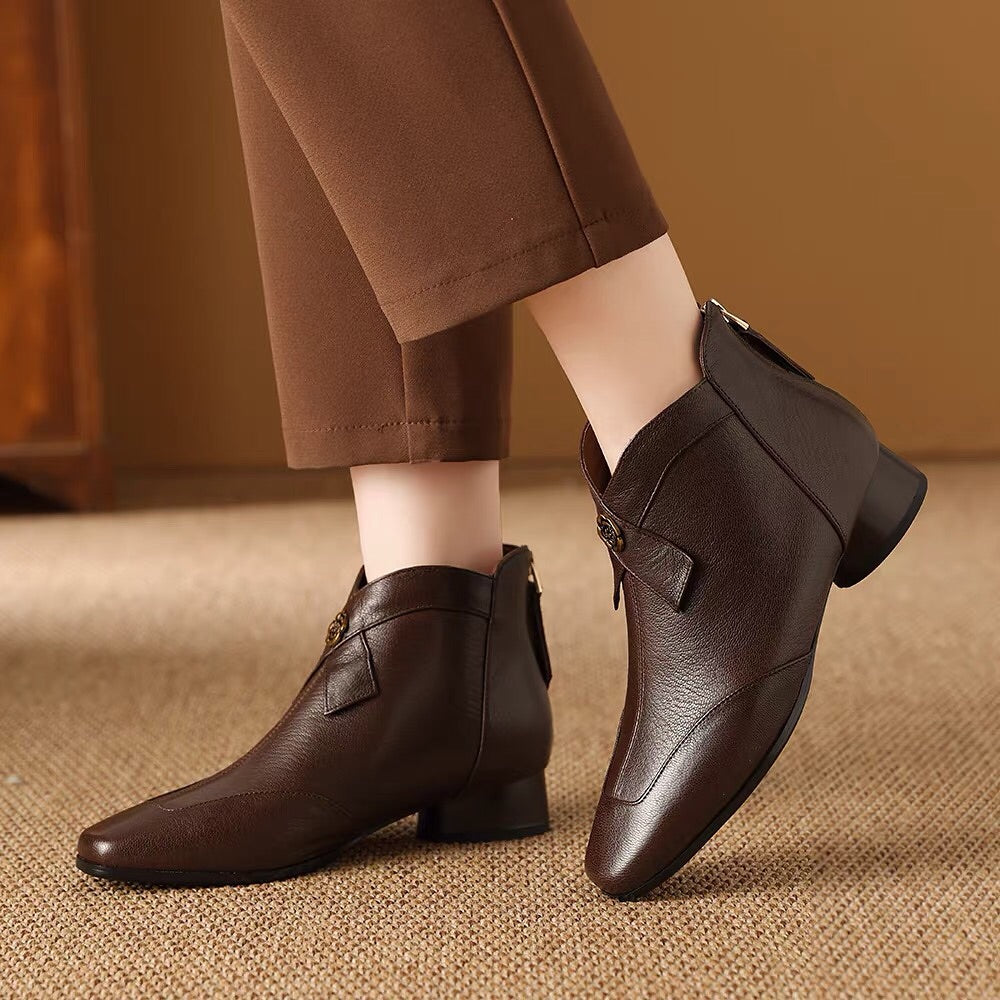 Square-toe Bow Mid-heel Boots