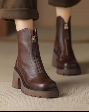 High-heeled Chunky Leather Martin Boots
