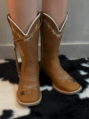 Brown Embroidered Cowboy Boots