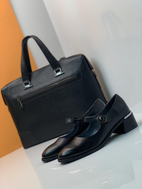 Genuine Leather Chunky Heel Mary Jane Shoes