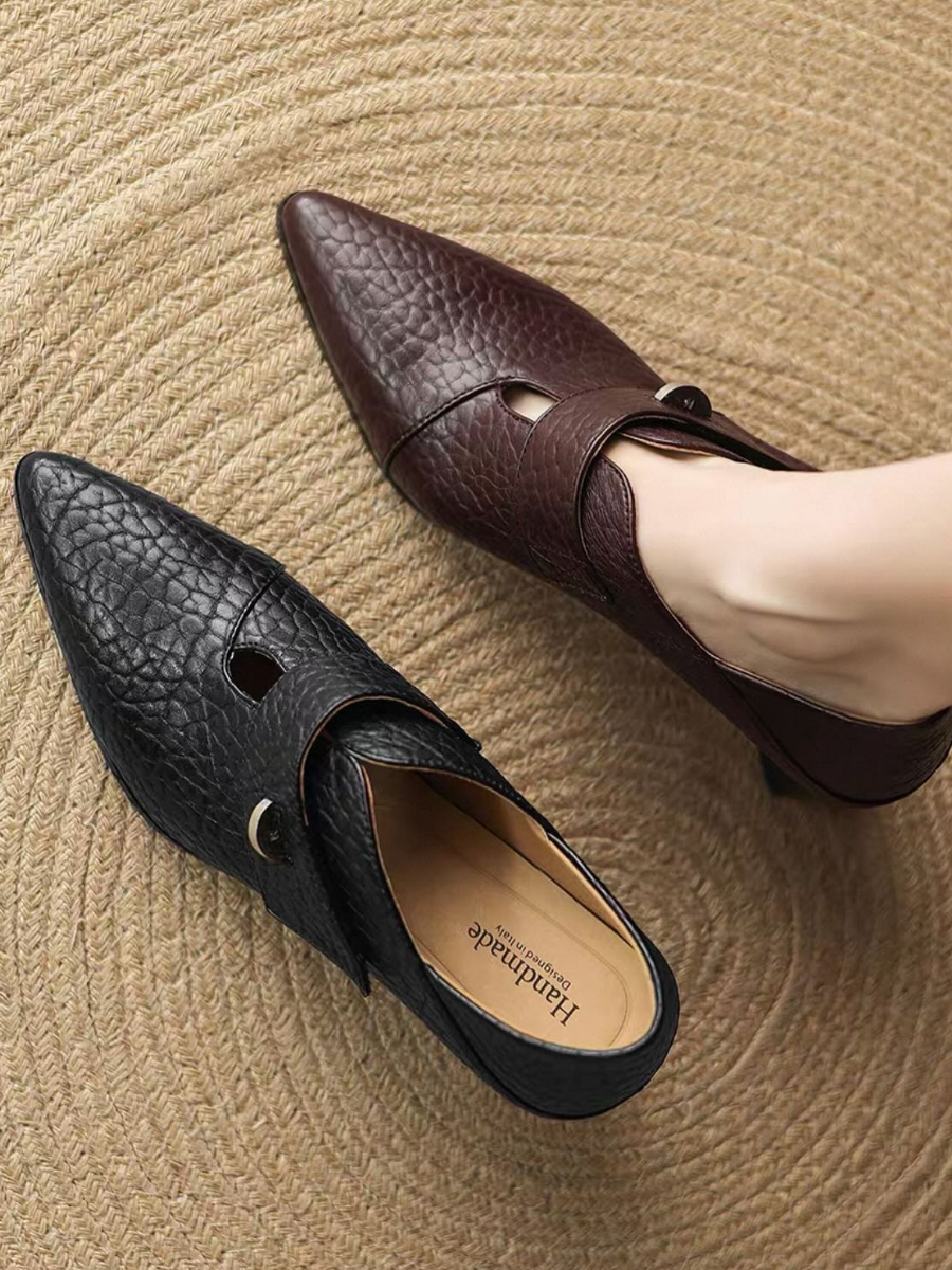 Retro Genuine Leather Chunky Heel Shoes