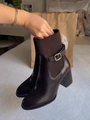 Chunky Heel Buckle Martin Boots