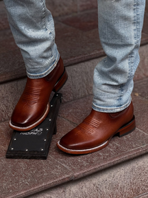 Square Toe Solid Color Handmade Leather Boots