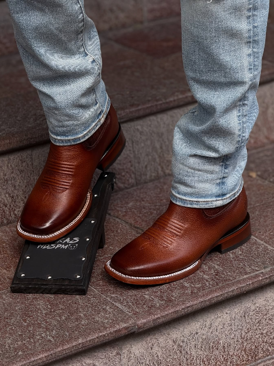 Square Toe Solid Color Handmade Leather Boots