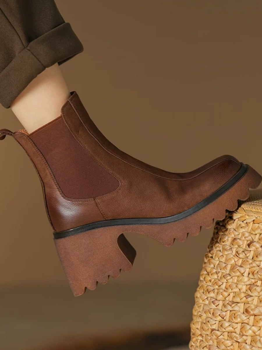 chunky Heel Slim Ankle Boots