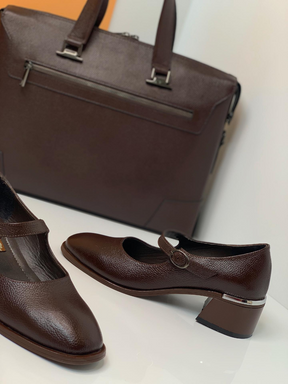 Genuine Leather Chunky Heel Mary Jane Shoes