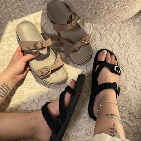Ring-Button Platform Sandals
