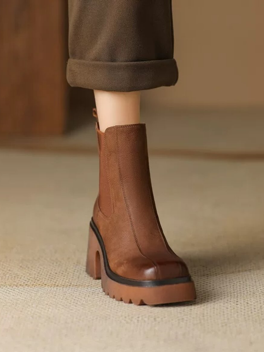 chunky Heel Slim Ankle Boots