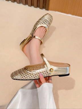 Women's Square-toe Openwork Woven Casual Flat Shoes