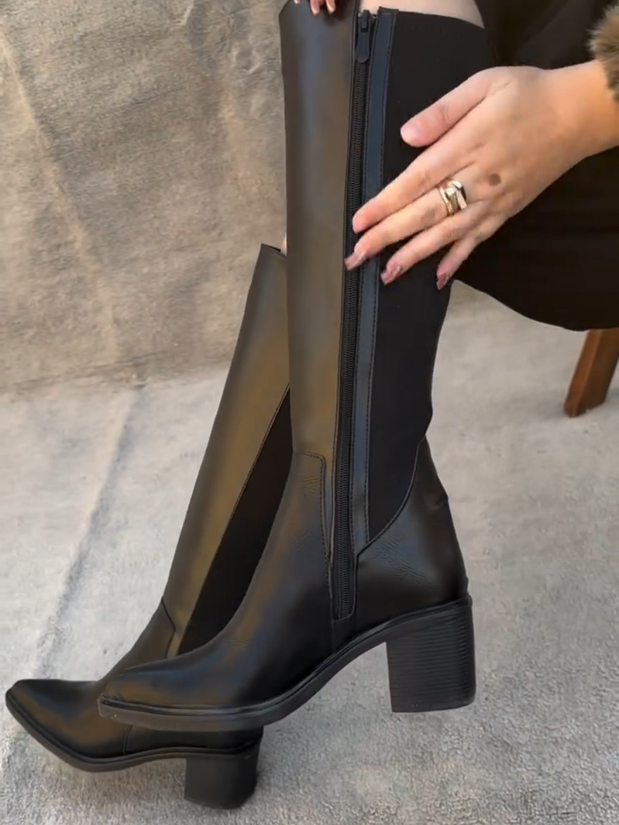Chunky Heel High Riding Boots