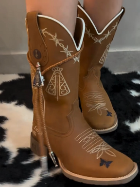 Brown Embroidered Cowboy Boots