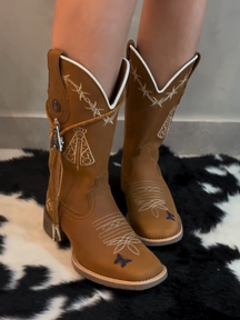 Brown Embroidered Cowboy Boots
