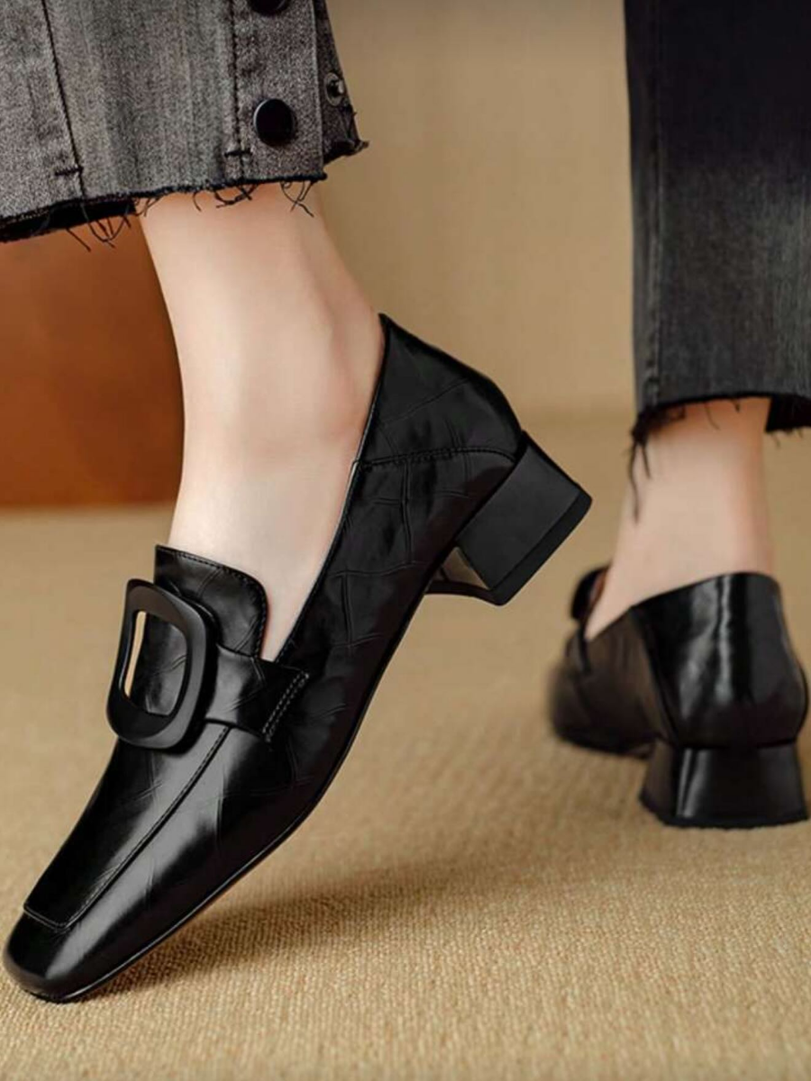 Low-heeled Slip-on Comfortable Square Buckle Shoes