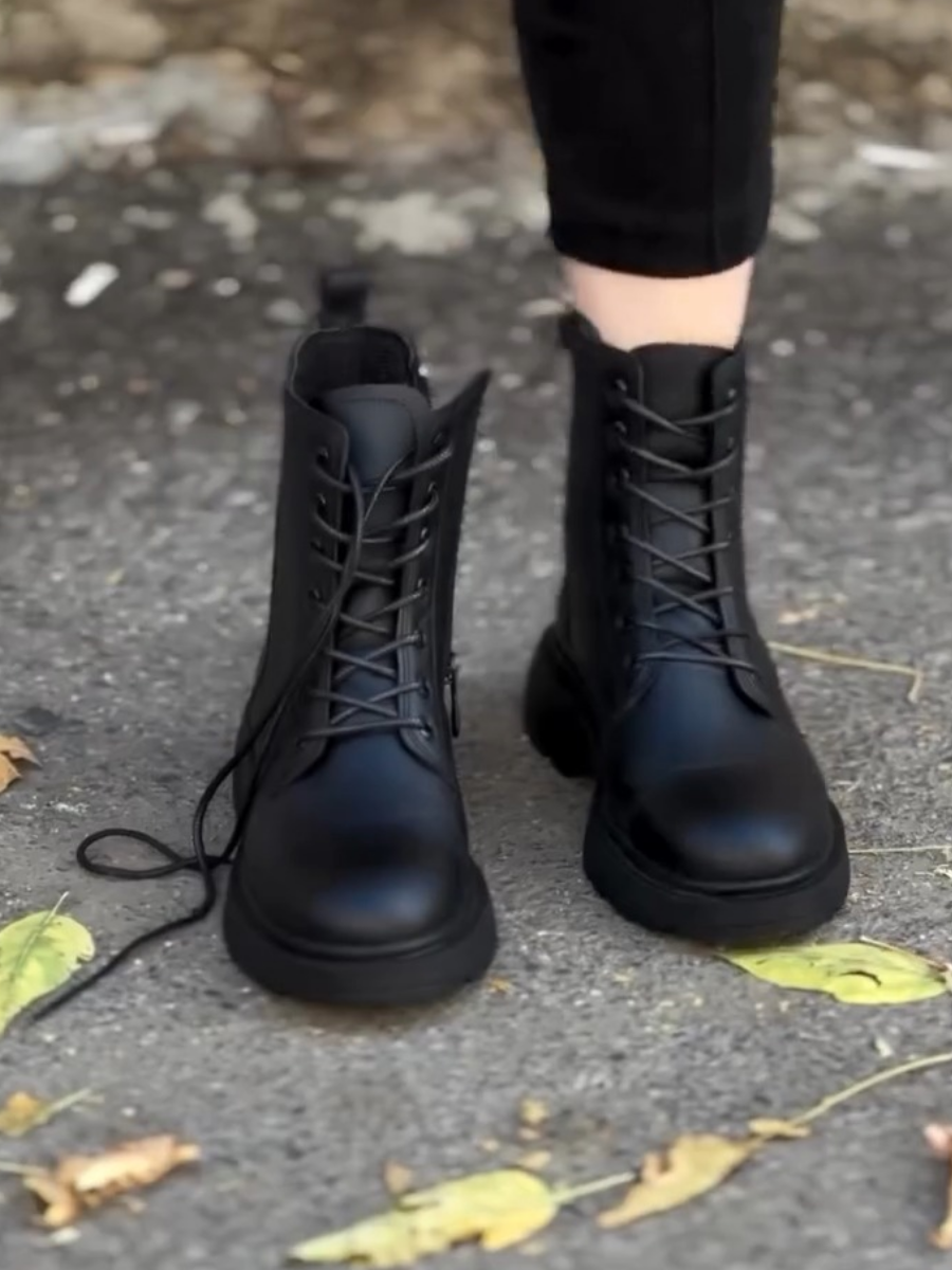 Genuine Leather Lace-up Martin Boots
