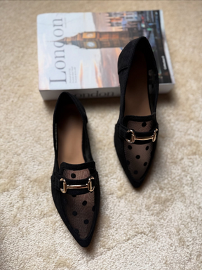 Pointed Toe Flat Polka Dot Mesh Shoes