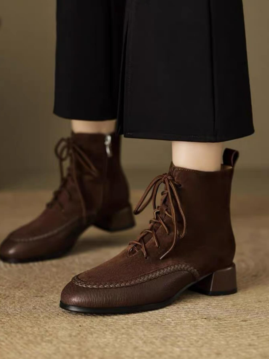 Retro Frosted Mid-heel Martin Boots