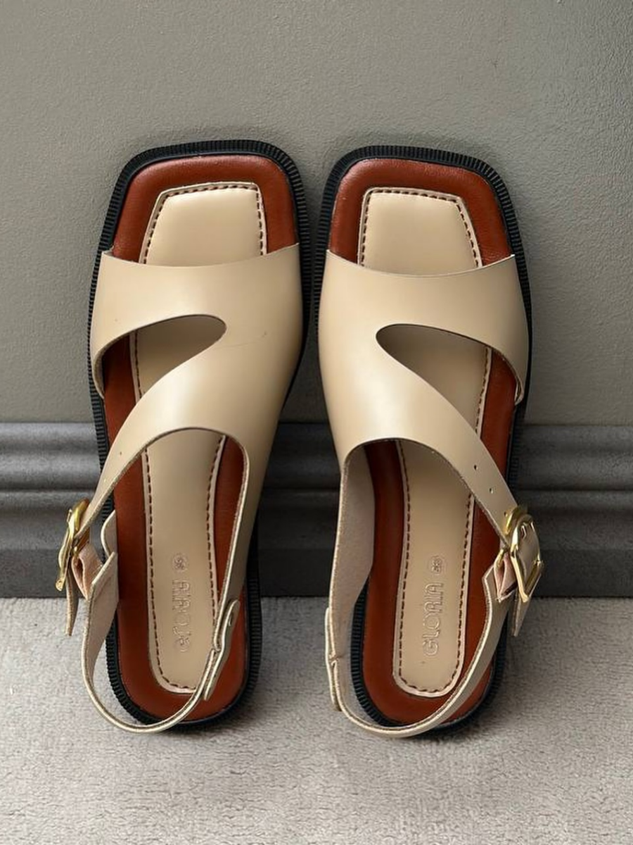 Soft Leather Flat Heel Buckle Sandals