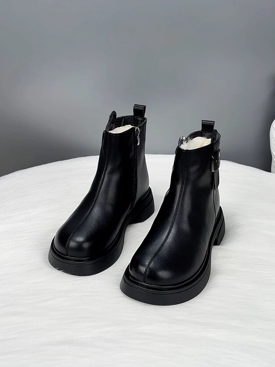Genuine Leather and Wool Snow Boots