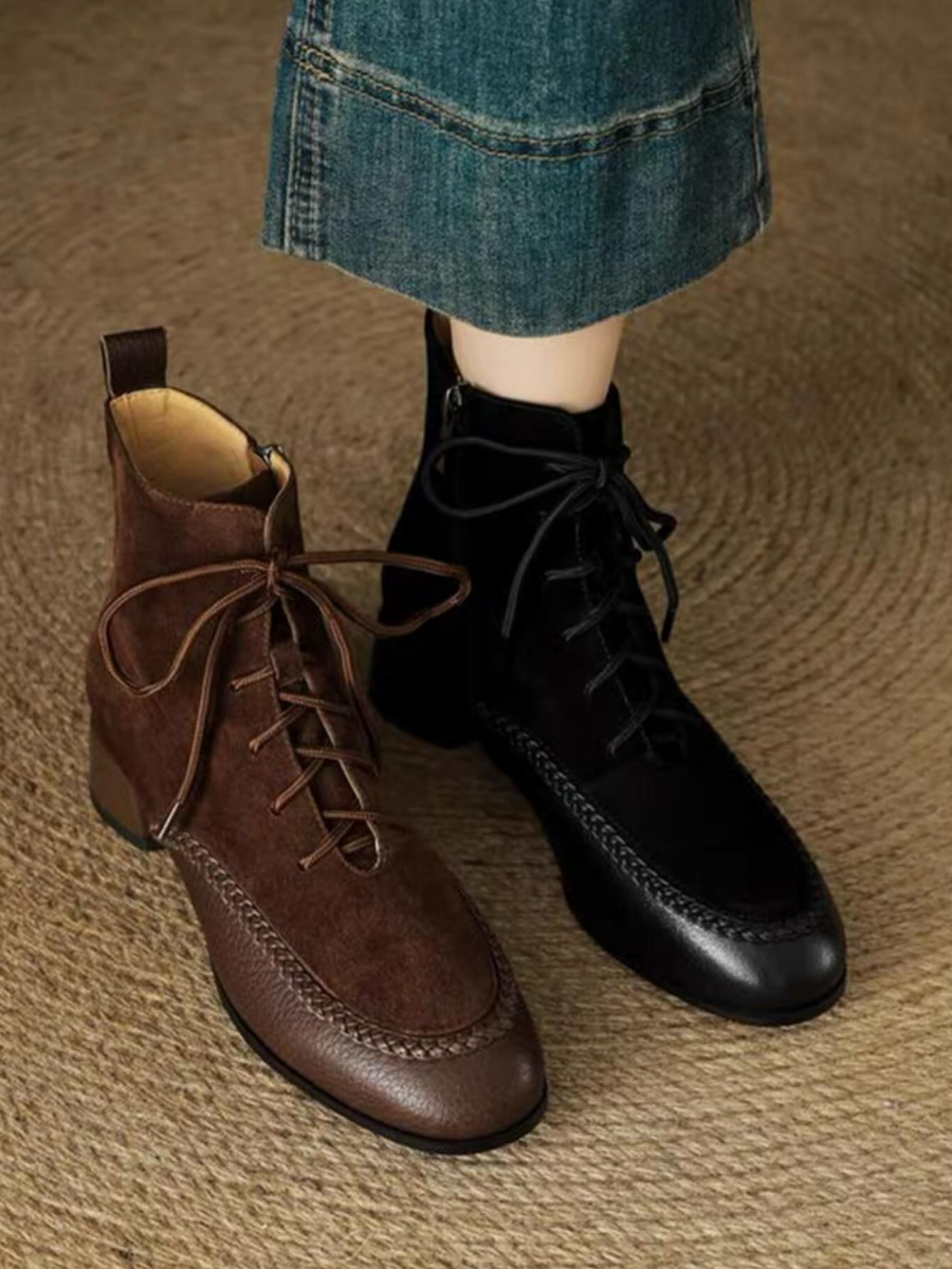 Retro Frosted Mid-heel Martin Boots