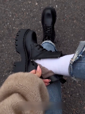 Women's Chunky-Heeled Lace-Up Fleece-Lined Boots