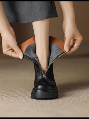 High-heeled Chunky Leather Martin Boots
