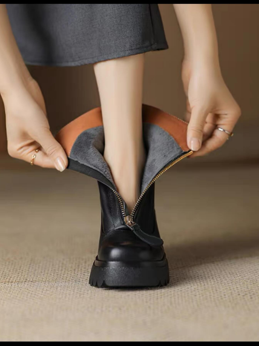 High-heeled Chunky Leather Martin Boots