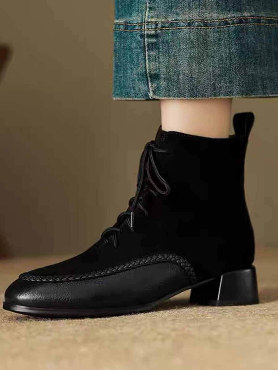 Retro Frosted Mid-heel Martin Boots