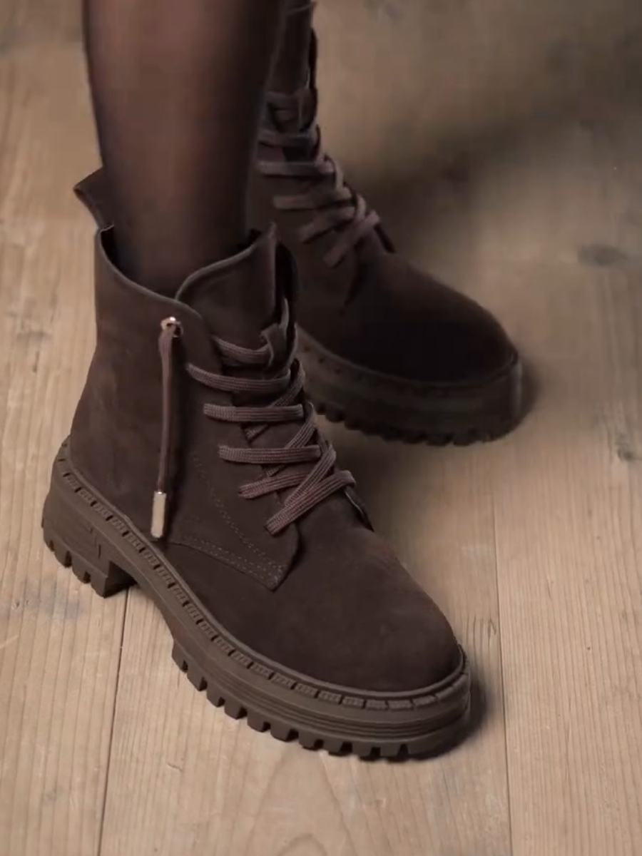 Thick-soled Velvet Lace-up Martin Boots