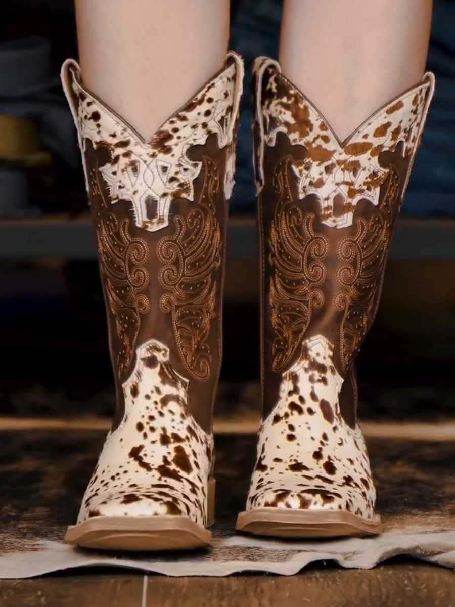 Cow-print Leather Boots