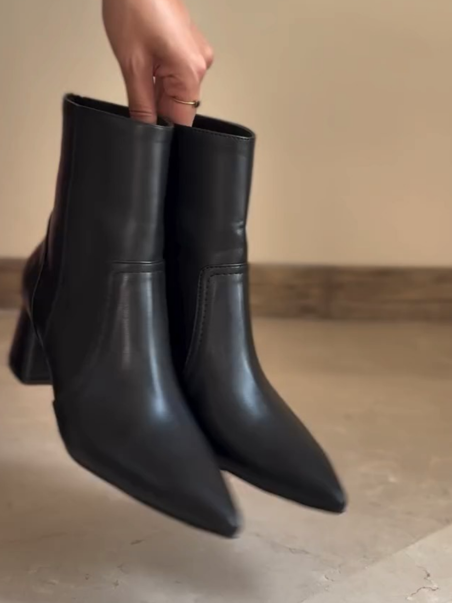 Pointed-toe Genuine Leather Ankle Boots