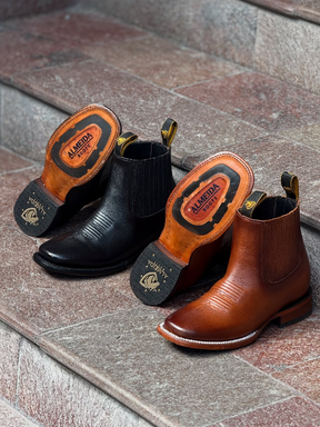 Square Toe Solid Color Handmade Leather Boots