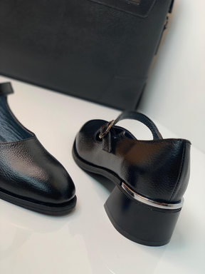 Genuine Leather Chunky Heel Mary Jane Shoes