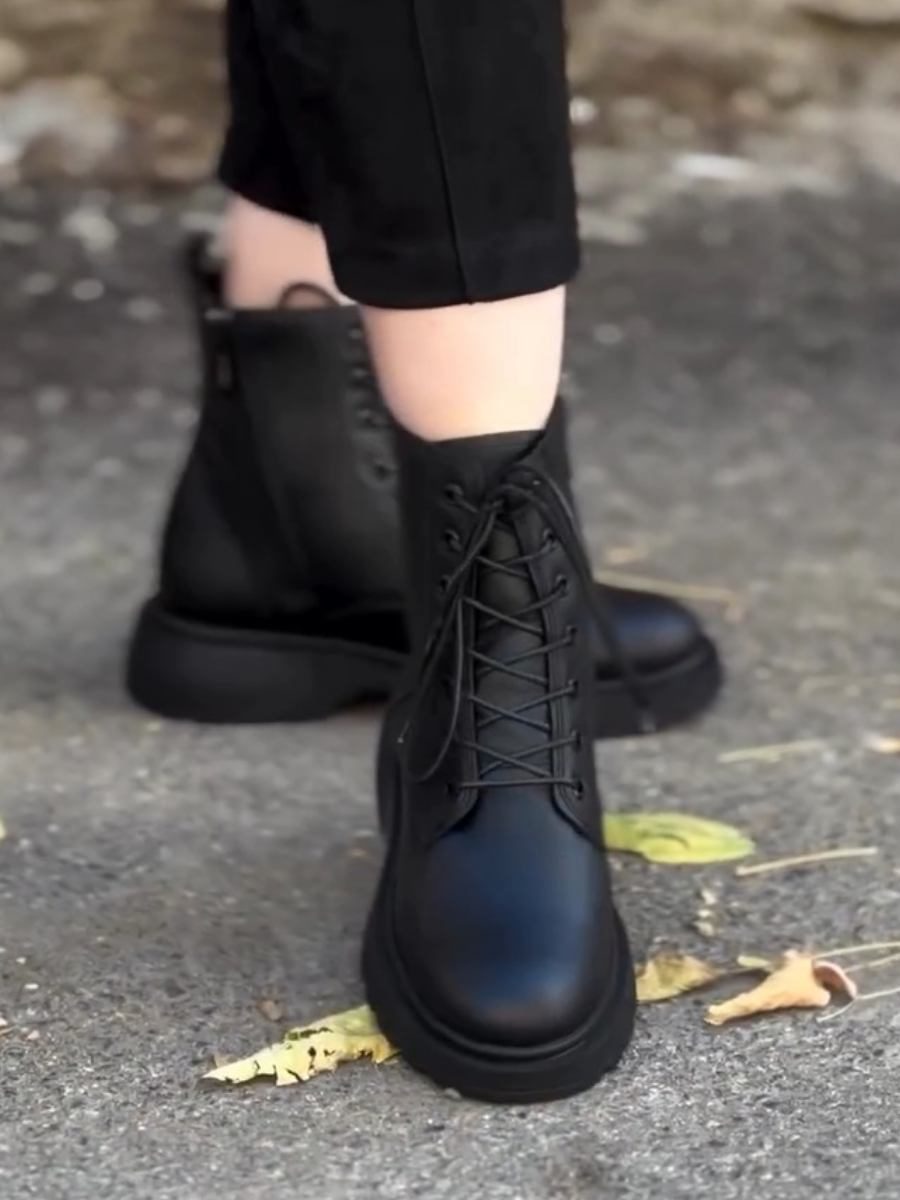 Genuine Leather Lace-up Martin Boots