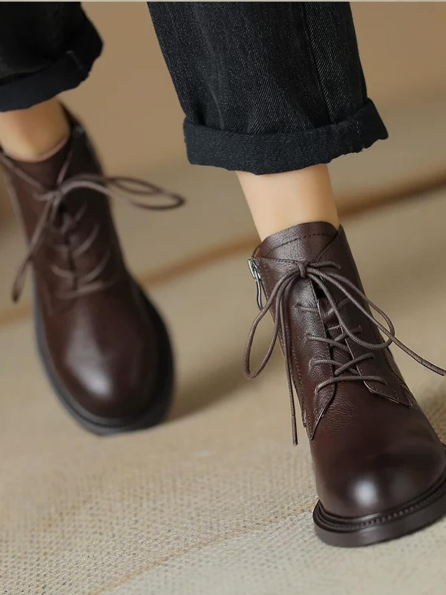 Genuine Leather Lace-up Martin Boots