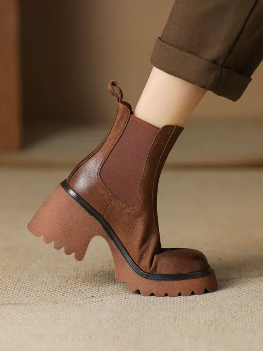 chunky Heel Slim Ankle Boots