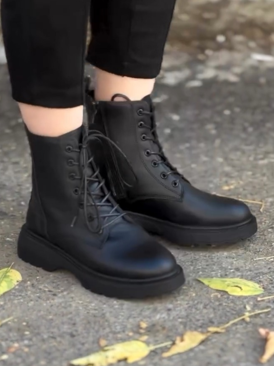 Genuine Leather Lace-up Martin Boots