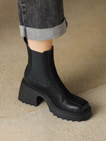 chunky Heel Slim Ankle Boots