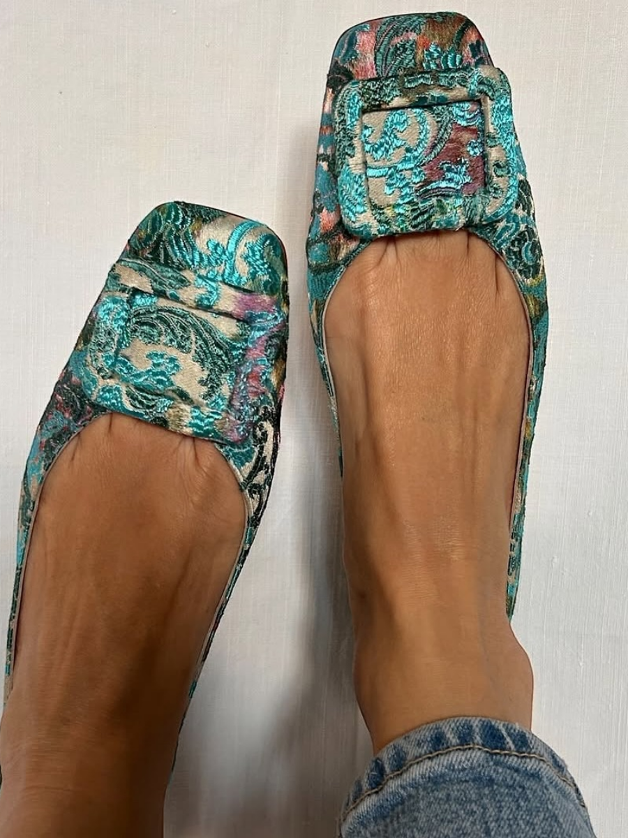 Retro Floral Square Toe Shoes
