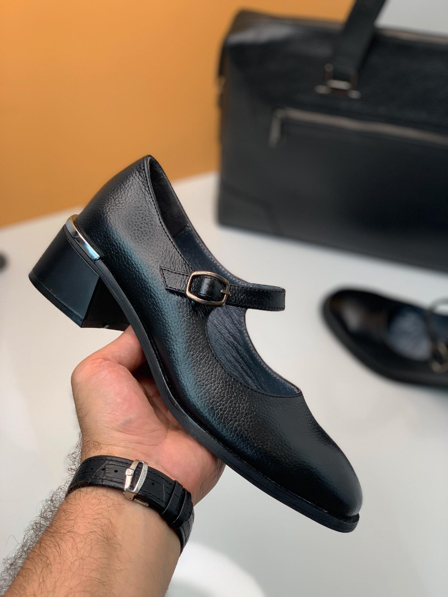 Genuine Leather Chunky Heel Mary Jane Shoes