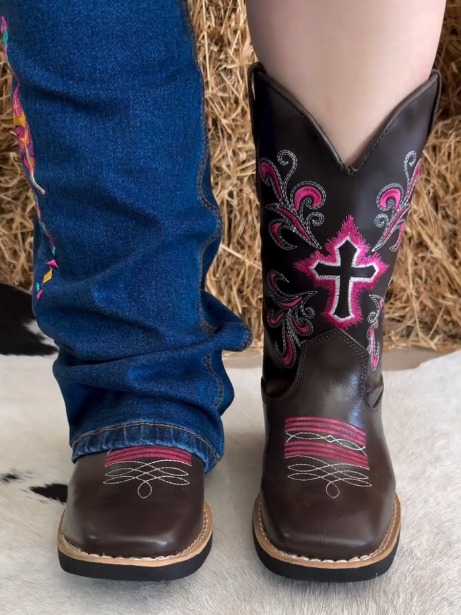 Pink embroidered Western boots